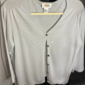 Talbots Tank Top & 3/4 Sleeve Cardigan Light Grey w/ Silver Metallic Thread